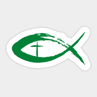 Painted Cross and Fish Christian Design - Green Sticker